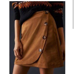 Anthropologie Maeve Faux Suede Mini Wrap Skirt Womens‎ 0 Buttons